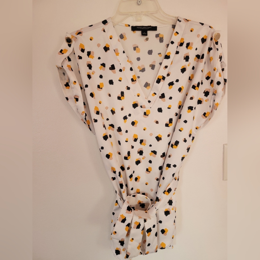 Marc New York White Blouse with Black and Yellow Print
